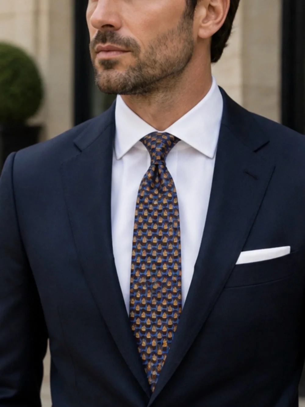 Dior Blue and Gold Patterned Silk Tie